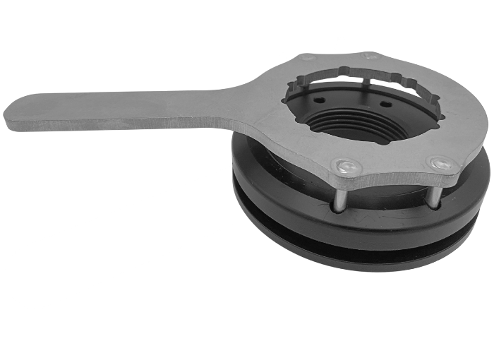 Spændenøgle til at spænde/løsne sort skruelåg til Airtrack Pro og til at montere reparationsventil.