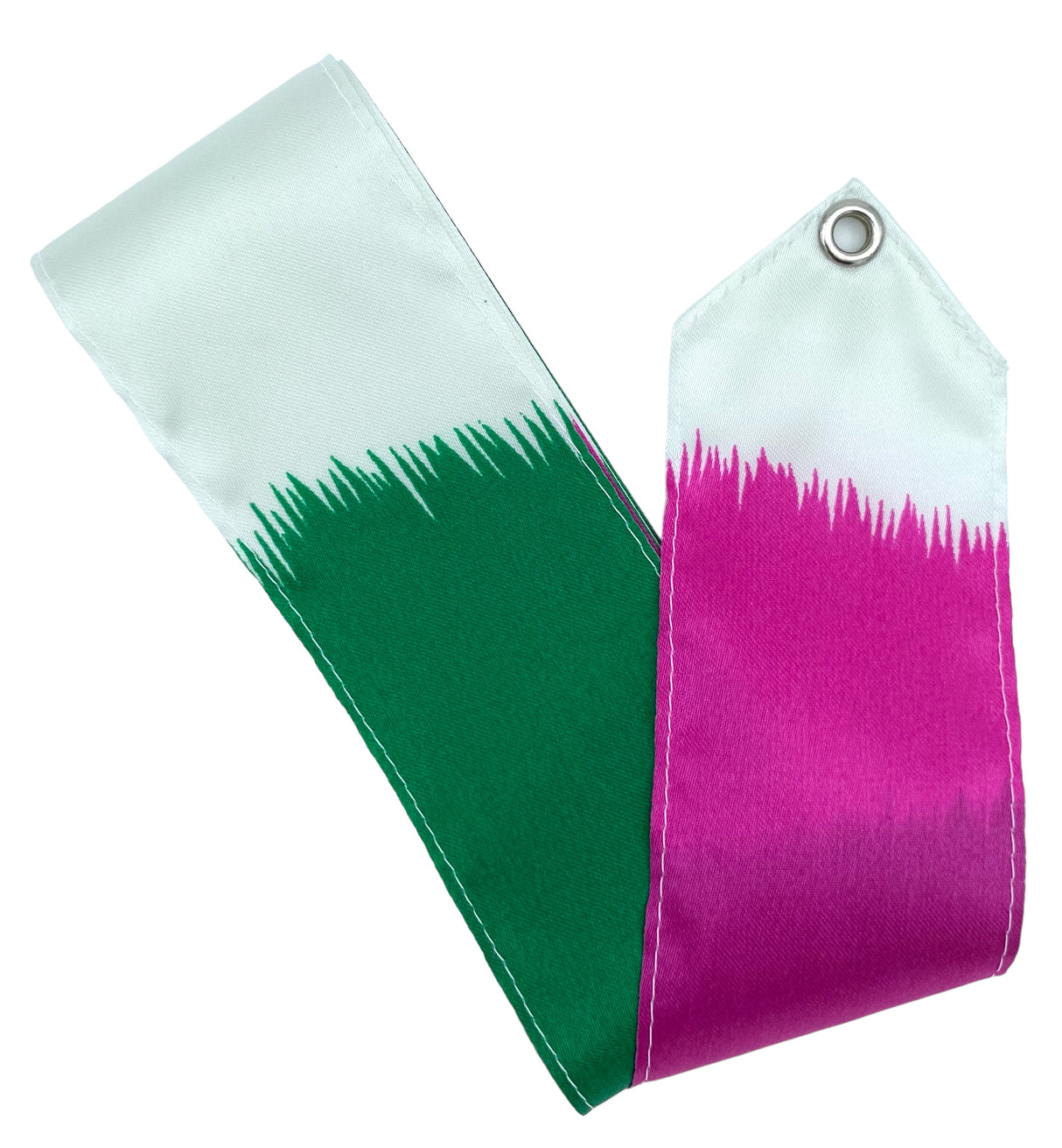 MALA vimpel i Grøn, Hvid og Lilla.
Passer til alle aldersgrupper, da vimplen kan tilpasses til den ønskede længde.
5 cm bredt rayonbånd.
Stav sælges særskilt.
Vimpler er et håndredskab til både nybegyndere og erfarne gymnaster.
Vimpler kan udfor