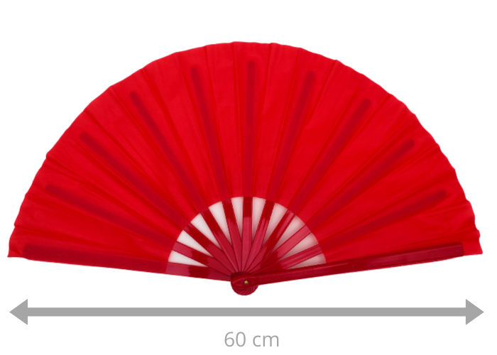 Rød gymnastikvifte. Oplev elegance og effekt på opvisningsgulvet med vores gymnastikvifte. Denne vifte fås i flere forskellige farver, så du kan vælge den, der passer bedst til din stil og optræden. Når viften er udslået, måler den imponerende 60 cm