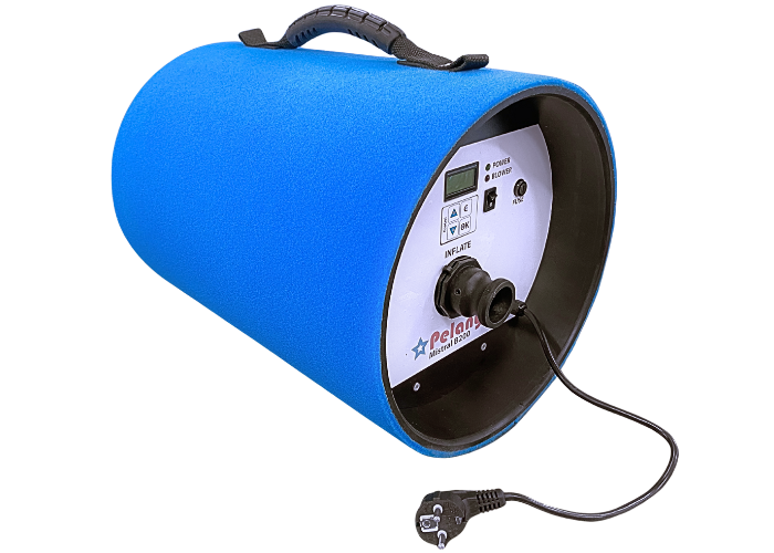 Mistral B200 Blå.
Fuldautomatisk fyldeblæser.
Fuldautomatisk trykregulering.
Fuldautomatisk tømning af Airtrack.
Frigør tid og letter opstilling og nedtagning.
Handy og let at transportere.