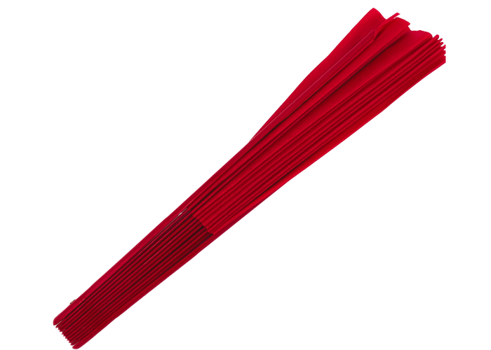 Rød gymnastikvifte. Oplev elegance og effekt på opvisningsgulvet med vores gymnastikvifte. Denne vifte fås i flere forskellige farver, så du kan vælge den, der passer bedst til din stil og optræden. Når viften er udslået, måler den imponerende 60 cm 